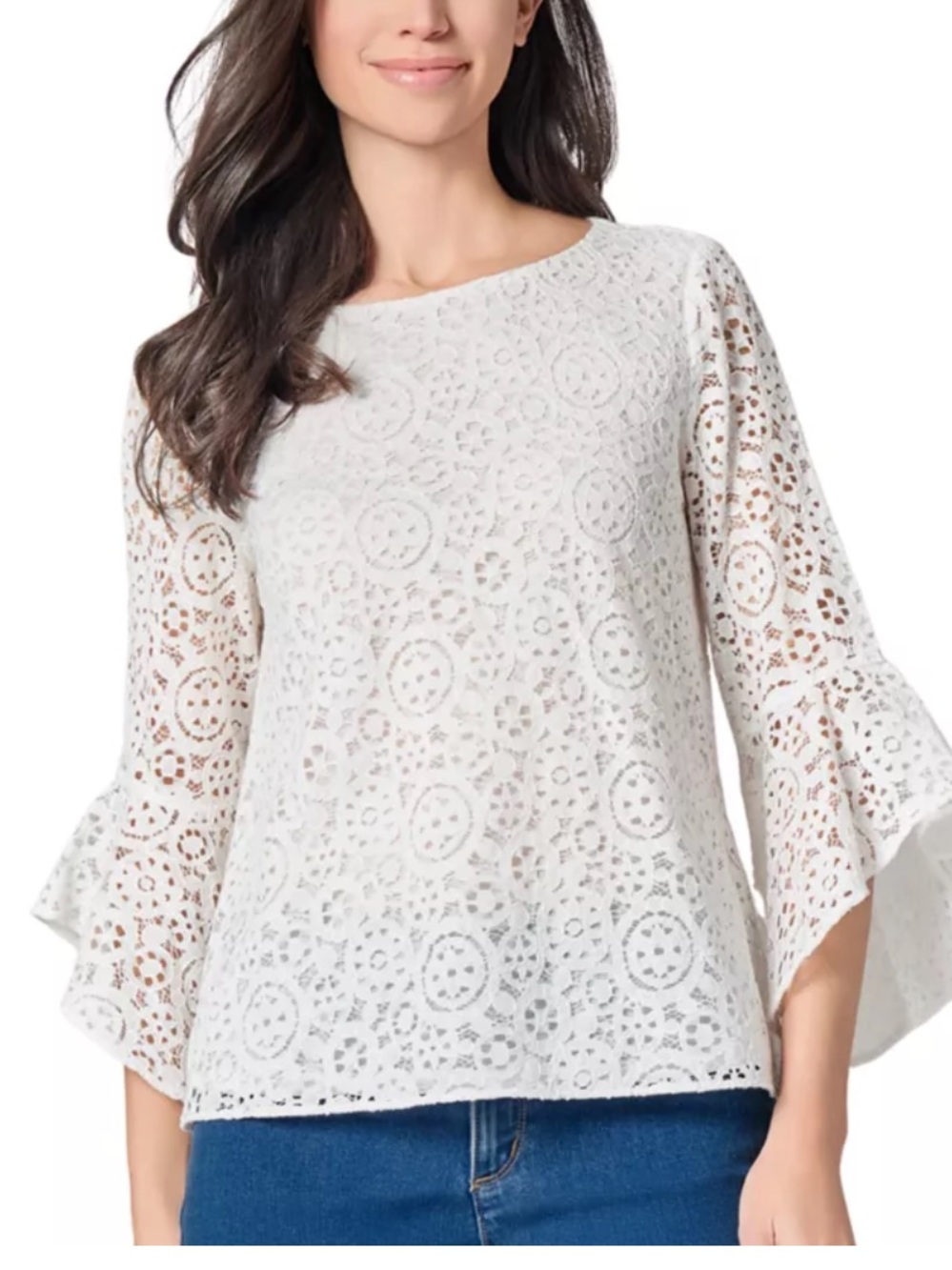 Kasper
Women's white Lace Bell Sleeve Blouse sz Medium NWT